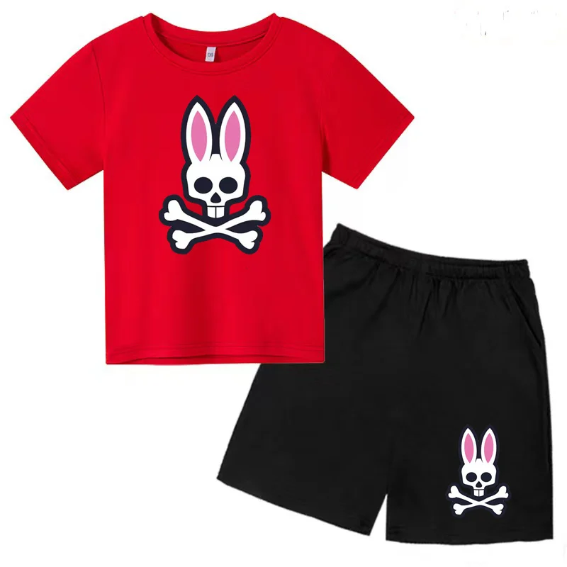 

Kids Short Sleeved T-shirt Skull Rabbit Boys Girls Toddler 3-12Y Charming Top+shorts 2P Cute Clothes Sports Jogging Leisure Set