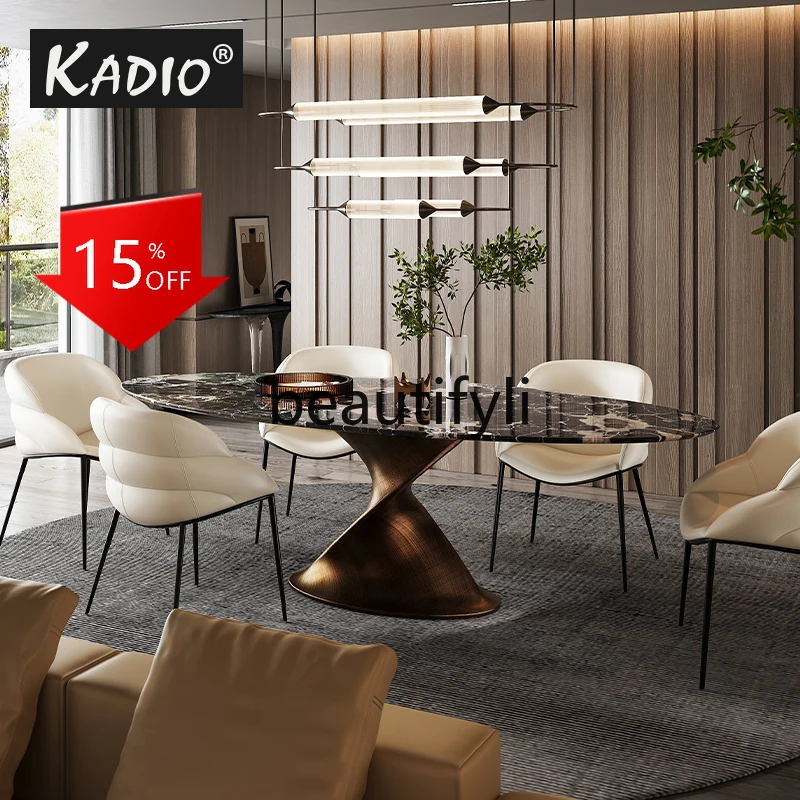D80 Light luxury medieval oval dining table/natural marble/Italian modern luxury stone