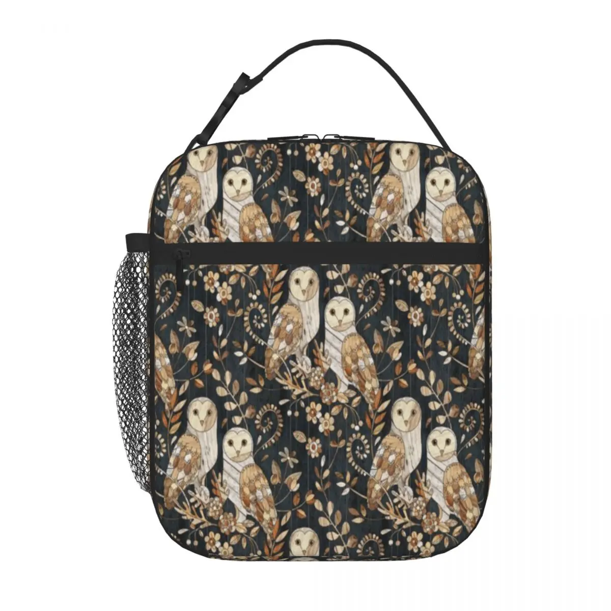 Hot Sale Wooden Wonderland Barn Owl Collage Stitched Detail Insulated Tote Roadside Stop Food Cooler Bag