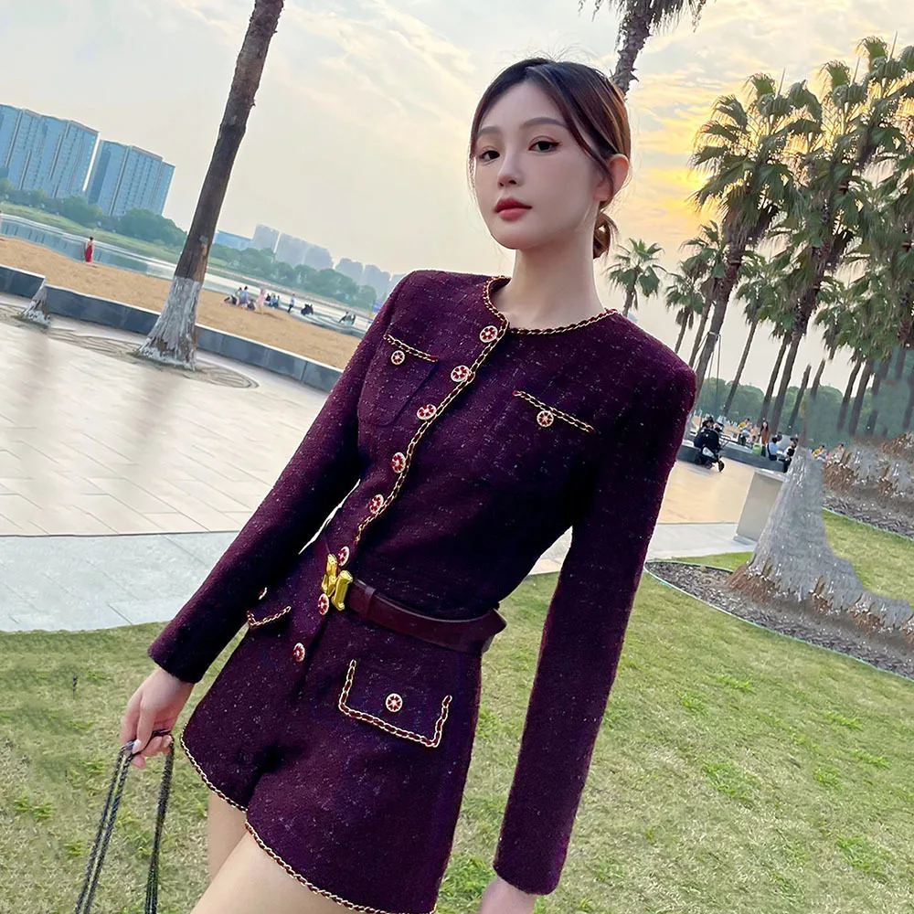 Elegant Luxury Tweed Bodysuits Ladies Korean Style Fashion Mini Jumpsuits 2025 Autumn New Arrival One Pieces Overalls for Women