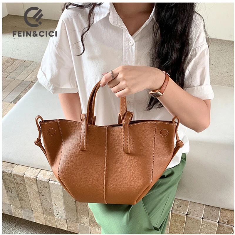 Women designer office tote bag shoulder bucket bag top handle handbag camel black white 2024 new