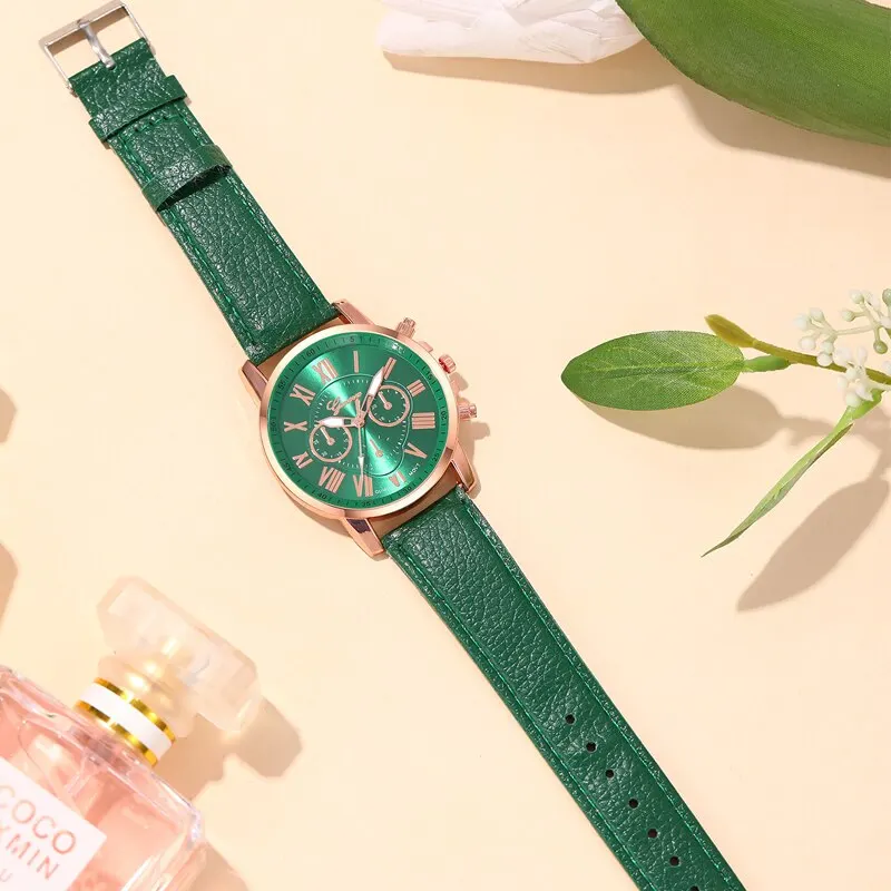 Reloj Mujer 2023 Fashion Women Watches Green Leather Quartz Wrist Watch for Women Bussiness Casual Watch Relogio Feminino