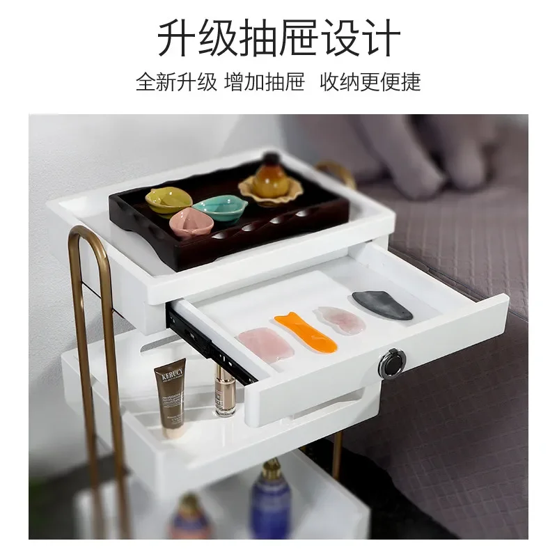 Light Luxury Rolling Utility Trolley Stable Structure Storage Tool Cart for Beauty Salon Daily Organizing Use
