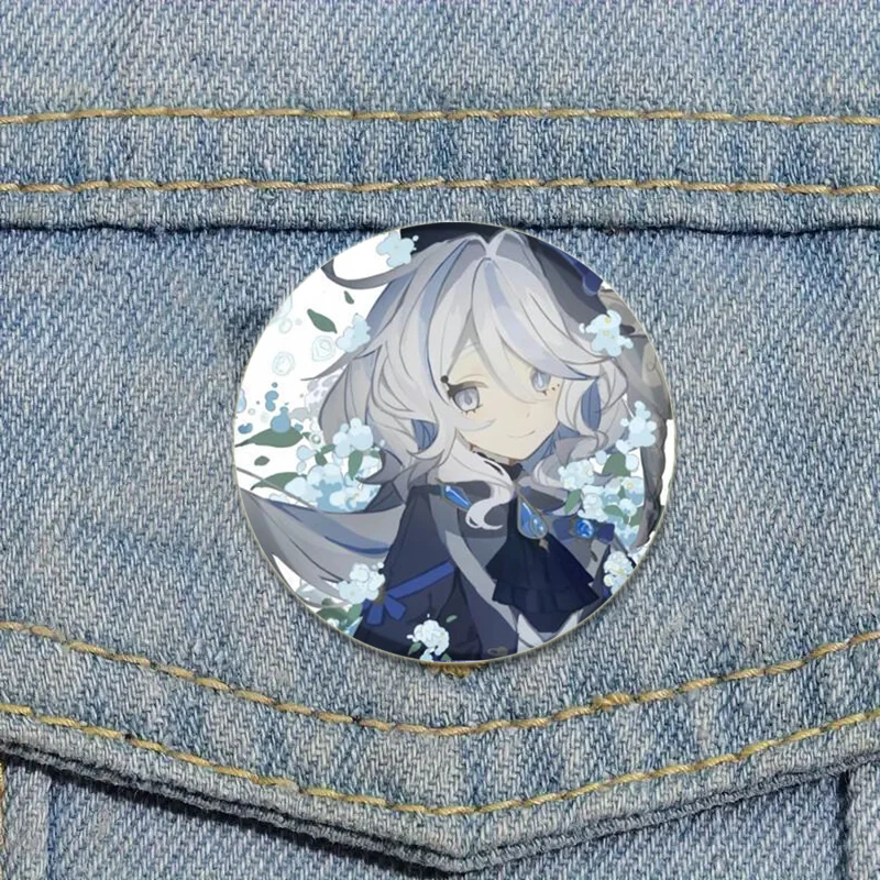 Anime Genshin Impact Pins Cute Cartoon Furina Badge Handmade Tinplate Brooches Breastpin for Backpack Clothes Gift Accessorys