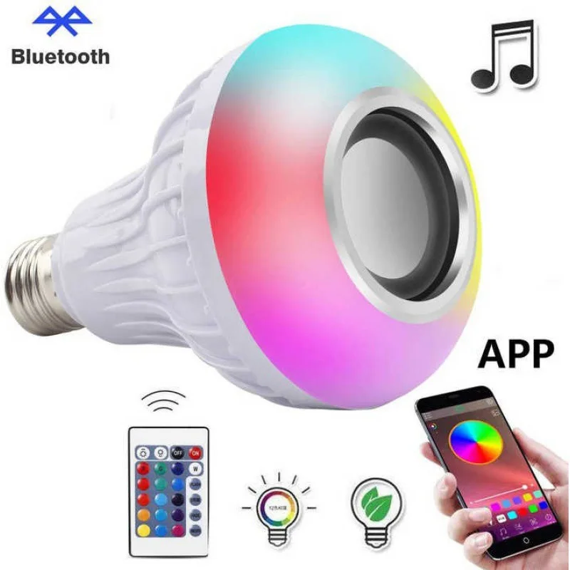 

12 Вт E27 Bluetooth-динамик, музыкальная лампа, пульт дистанционного управления, RGB-лампа 85-265 В для спальни, домашнего декора, меняющая цвет, RGB-лампа