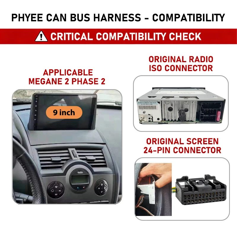 Wiring Harness Adapter CAN Bus Decoder Panel Frame, SWC PDC Display Retention, P&P 16Pin Android, for Renault Megane II Phase 2