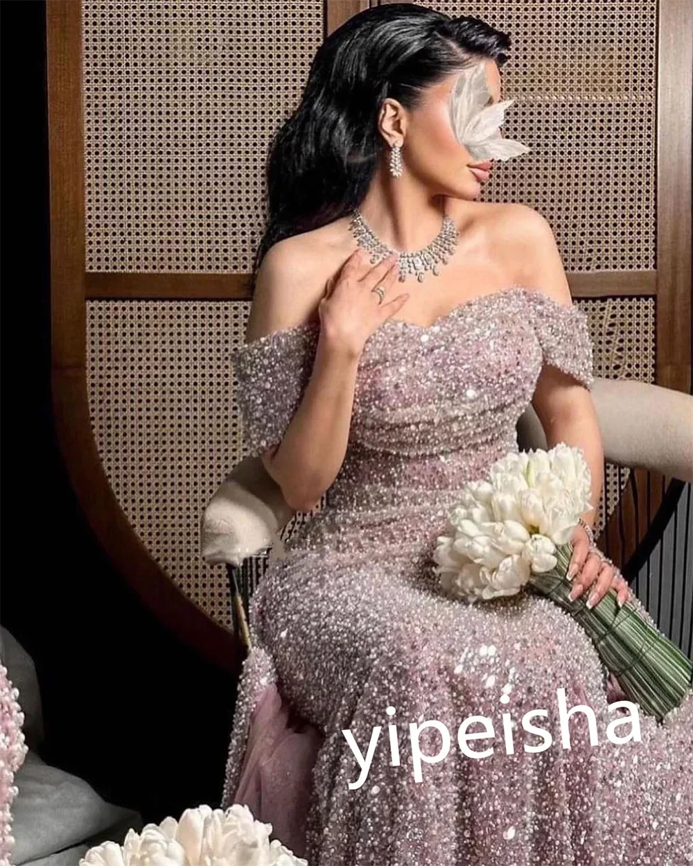 Customized A Gorgeous And Elegant Off Shoulder Ball Dress, Full Of Sequins, Sparkling And Colorful, With A Unique Charm,howcasin