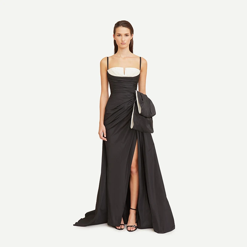 

L294 New Spaghetti Strap Black and White Mermaid فساتين السهرة vestidos de fiesta فساتين سهره evening dresses