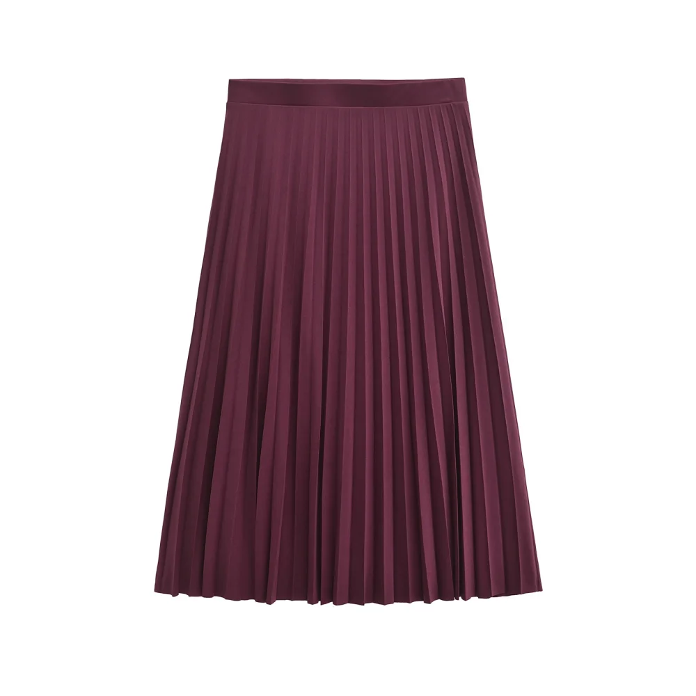 

2024 autumn new fashion women's casual simple pleated temperament slimming half skirt high waist mid length skirt