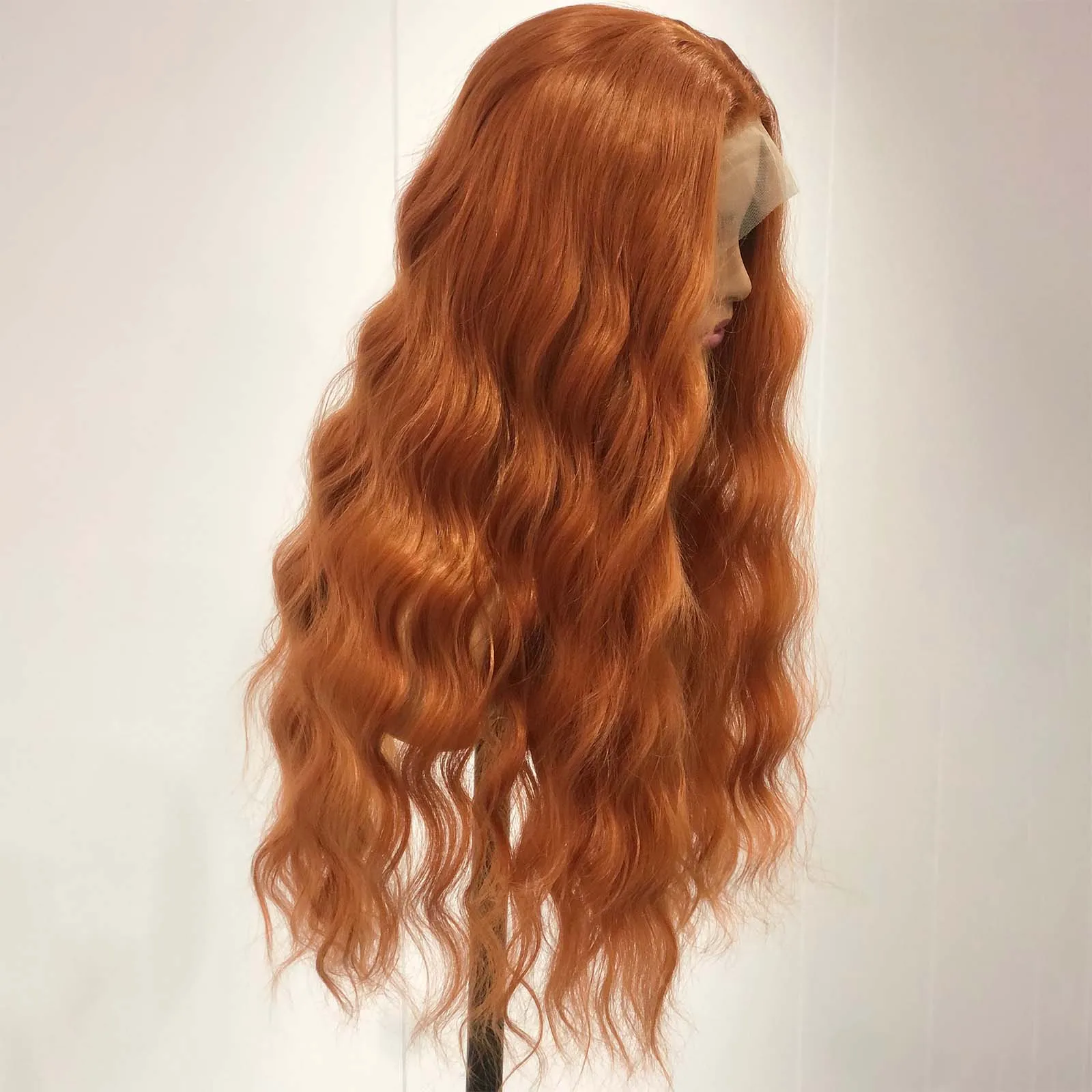 Long Curly Natural Wavy Synthetic Hair Ginger Orange Lace Front Wig Loose Deep Wave Brown Colored 13X4 Frontal Wigs for Women