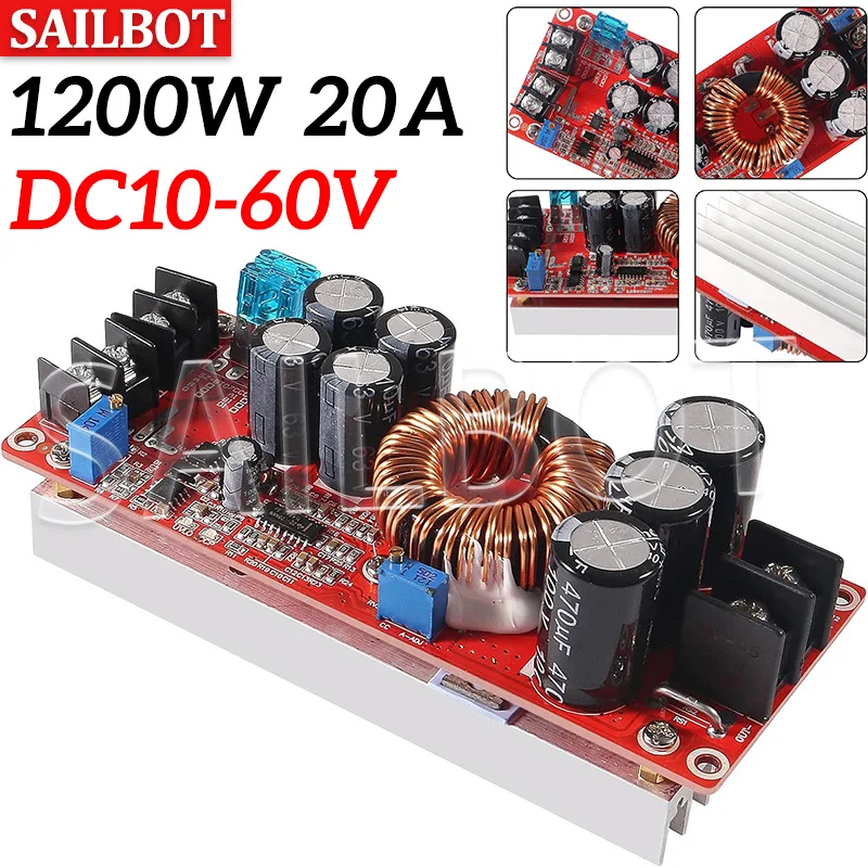 1200W 20A DC Converter Boost Step-up Power Supply Module IN 8-60V OUT 12-83V With Heat Sink 1200 W 12V to 24V 48V 1200W 20A DC