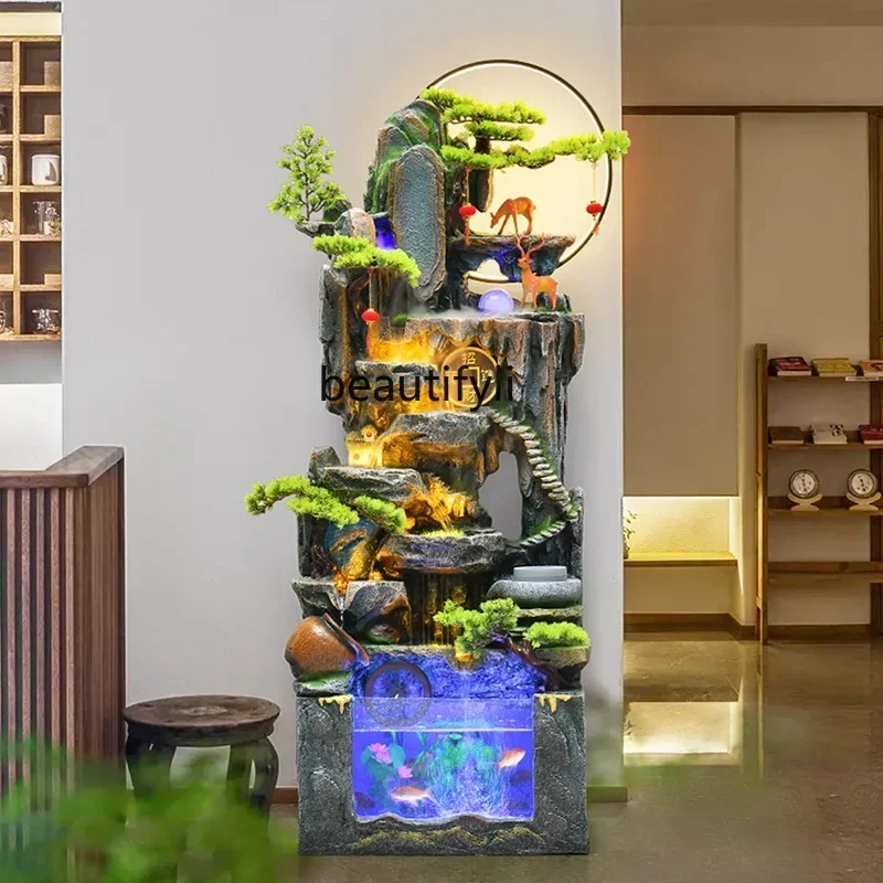 

LXFloor-to-ceiling rockery flowing water fountain feng shui wheel water feature housewarming decoration cycle opening ornamentSS