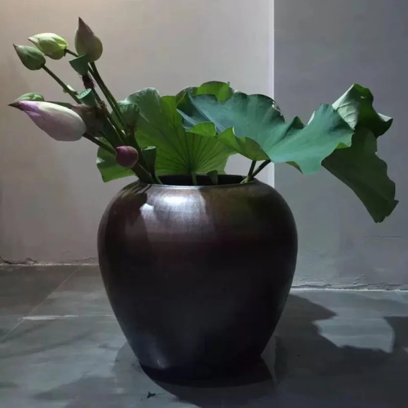 Nuevo jarrón de cerámica de estilo chino, maceta grande de cerámica de suelo a techo, utensilios para arreglos florales, adorno artístico para hotel, villa o restaurante