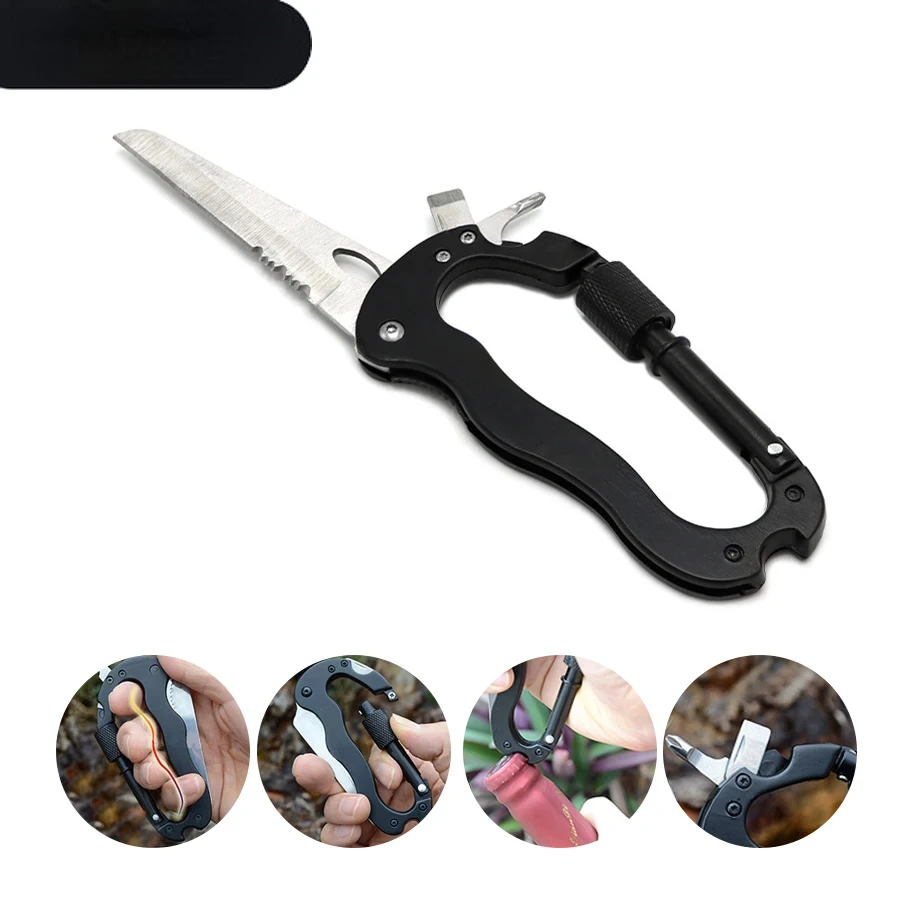 Outdoor Camping multifunction Mountain Climber Buckle Scream Driver Carabiner Bottle opener Wine opener Survival 5 in 1