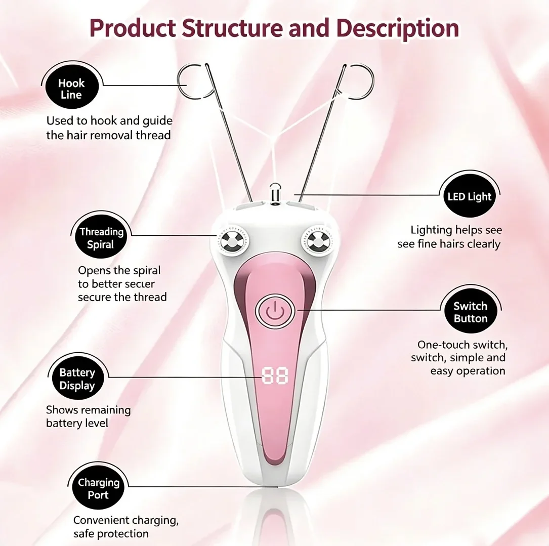 Mini Electric Hair Remover Facial Hair Removal Defeatherer Women Beauty Epilator Body Arm Cotton Thread Depilator LCD Display