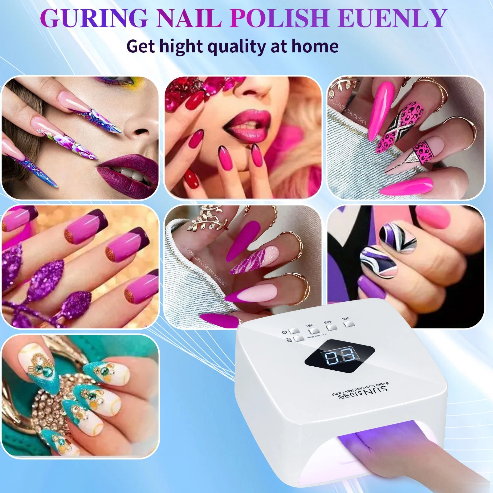 Rechargeable UV LED Nail Lamp 120W Cordless 30 LEDs with 3 Timer Settings Professional Gel Curing Light for Salon