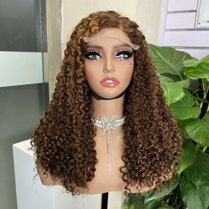 13 * 4 forehead lace full head cover wig, full hand hook long curly hair breathable African small curl real hair cover