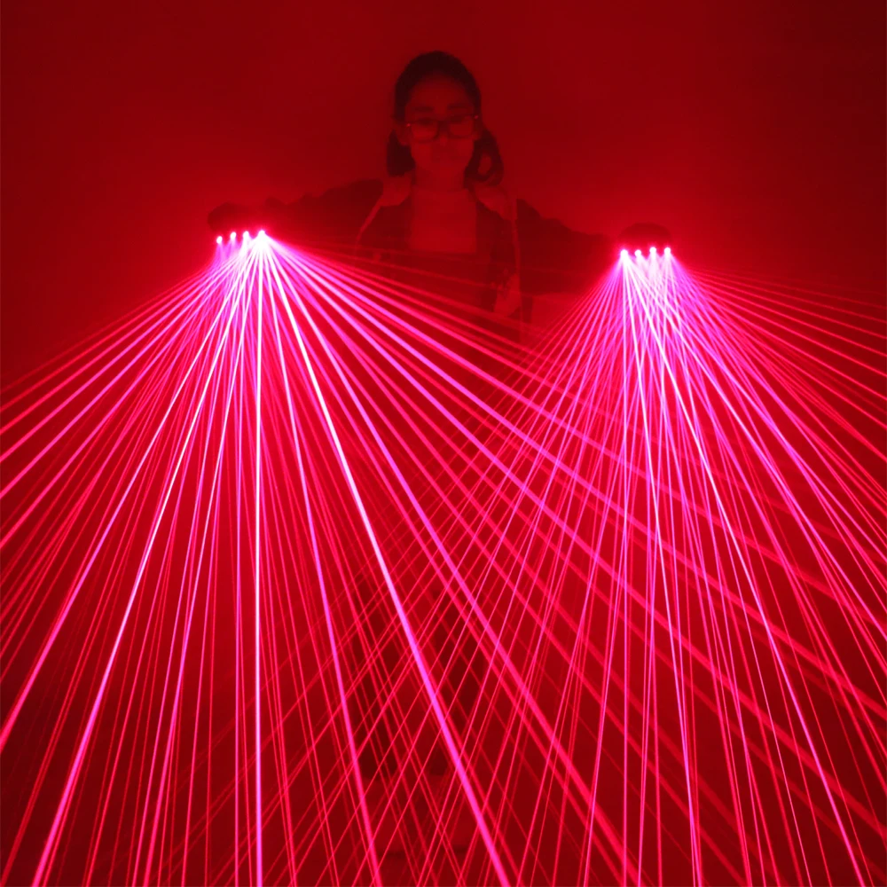 2 in 1 Multi-line Red Laser Gloves With 4pcs 650nm 100mw Laser,Disco LED laser Gloves For LED luminous Costumes Show