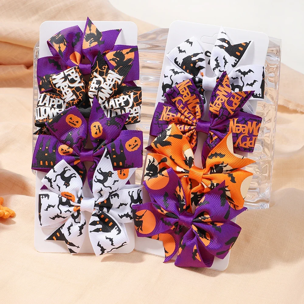 4 teile/satz Halloween Cheer Bow Haars pange für Kinder lustige Kürbis Haarnadel Band Bowknot Haars pange Mädchen Kopf bedeckung Haar Zubehör – Detail 35