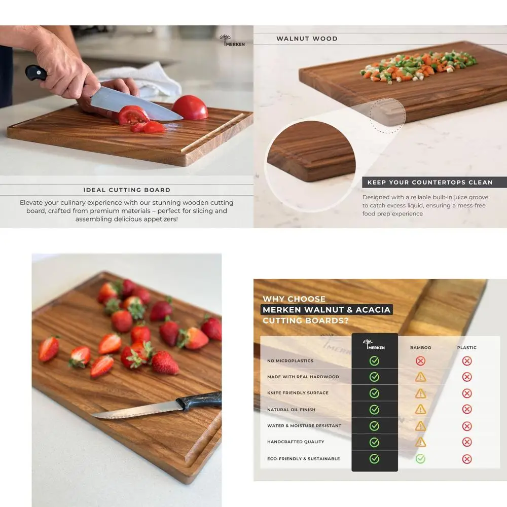 

Reversible 17x13 Inch Chopping Board with Juice Groove - Walnut Wood, Knife-Friendly, Ideal for Meat, Cheese, Veggies, Charcuter