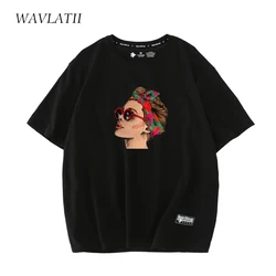 WAVLATII Women Fashion New T Shirts Lady Black Casual Cotton Short Sleeve Tees Female Summer White Printed Tops WT2222