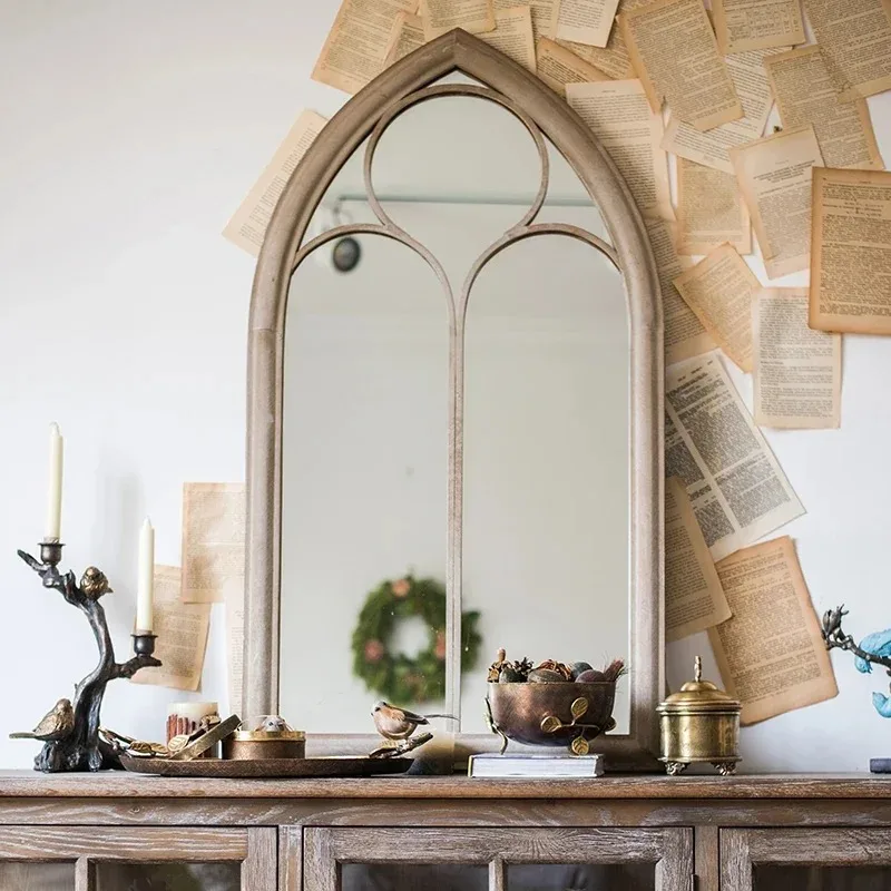 

Retro fake window decoration French wall-mounted mirror floor-to-ceiling fitting entrance living room fireplace mirror