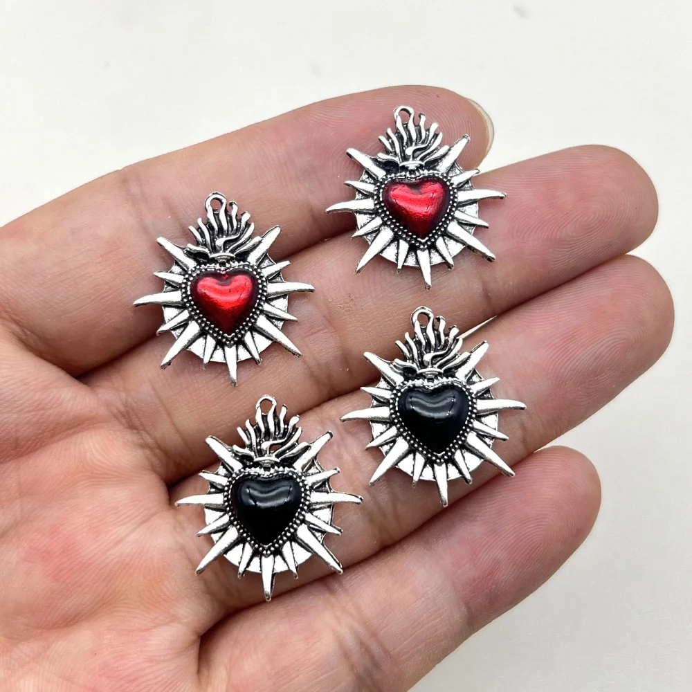 10pcs Flaming Sacred Heart Charms Enamel Thorns Sacred Heart Pendant Designer Charms Fit Jewelry Making DIY Jewelry Findings