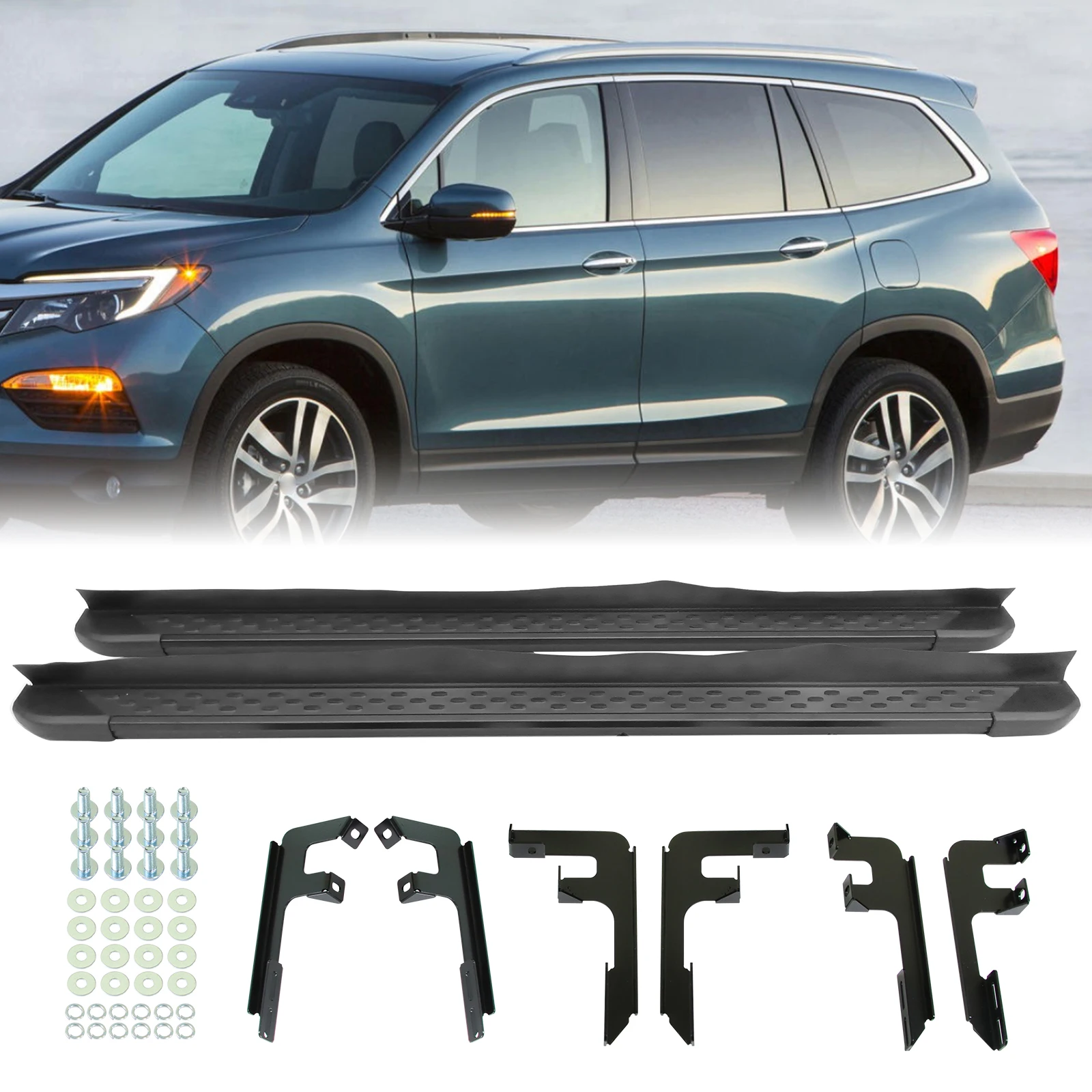 

Side Step Nerf Bars Running Boards for 2016-2022 Honda Pilot Aluminum,L+R