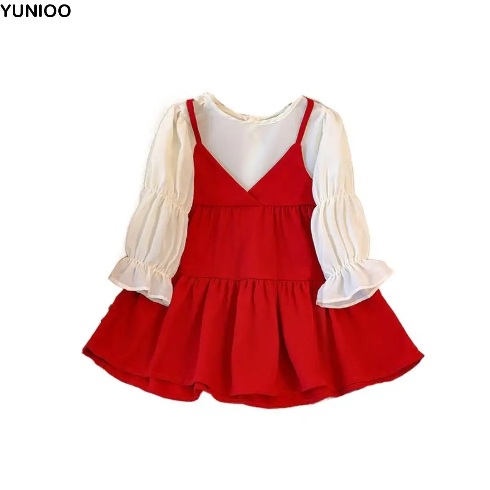 

High Waist Pleated Lace Princes Dress Loose Bowknot Girls Long Dress Sweet Ballet Style Children Long Sleeved Dress Holiday