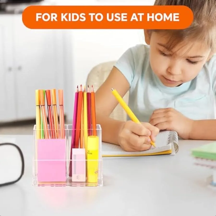 Держатель для ручек для стола Прозрачный акриловый держатель для карандашей для настольного маркера с 3 отделениями Органайзер для карандашей для домашнего офиса Cla