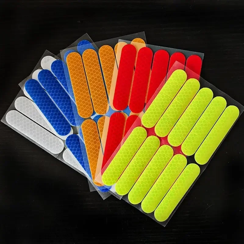 1Set/10pcs Reflective Safety Stickers Waterproof Night Self-Adhesive Warning Reflector Tapes Strips For Moto Helmet Bicycle Cars