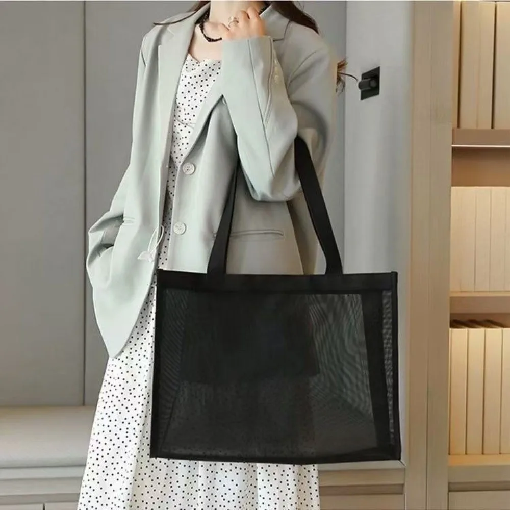 New Mesh Shoulder Bag Large Capacity Hollow Makeup Storage Bag Multifunctional Transparent Beach Bags Travel