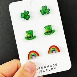 4 leaf Clover Earrings in Green glitter acrylic, 2025 St Patricks Day jewelry, Green Acrylic St Patricks Day STUD EARRINGS