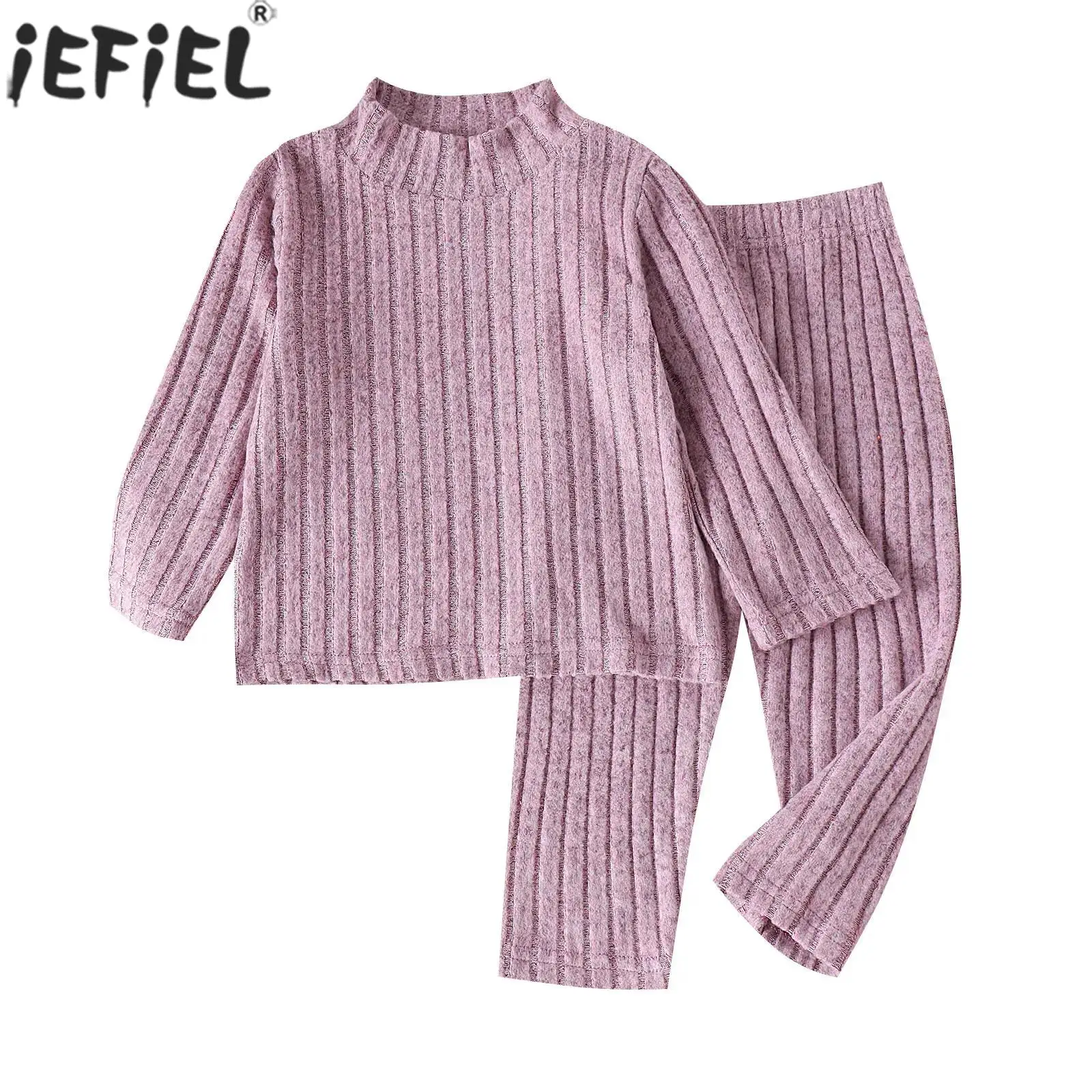 

Baby Girls Casual Outfit Homewear Sleepwear Autumn Long Sleeve Mock Neck Ribbed Tops with Pants Daliy School Wear Streetwear