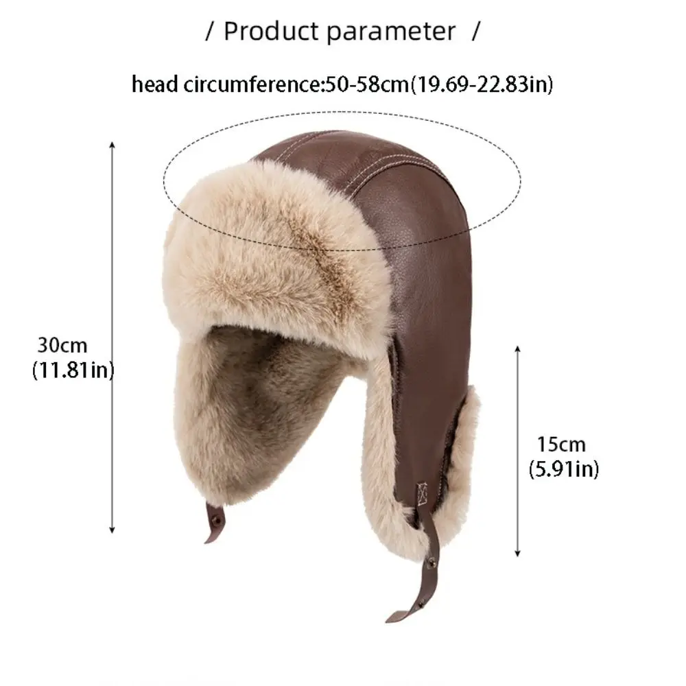 Casual Pu Leather Winter Pilot Hat Beanie Caps Anti Fog Cycling Lei Feng Hat Warm Cold Proof Warm Ski Hat Hiking