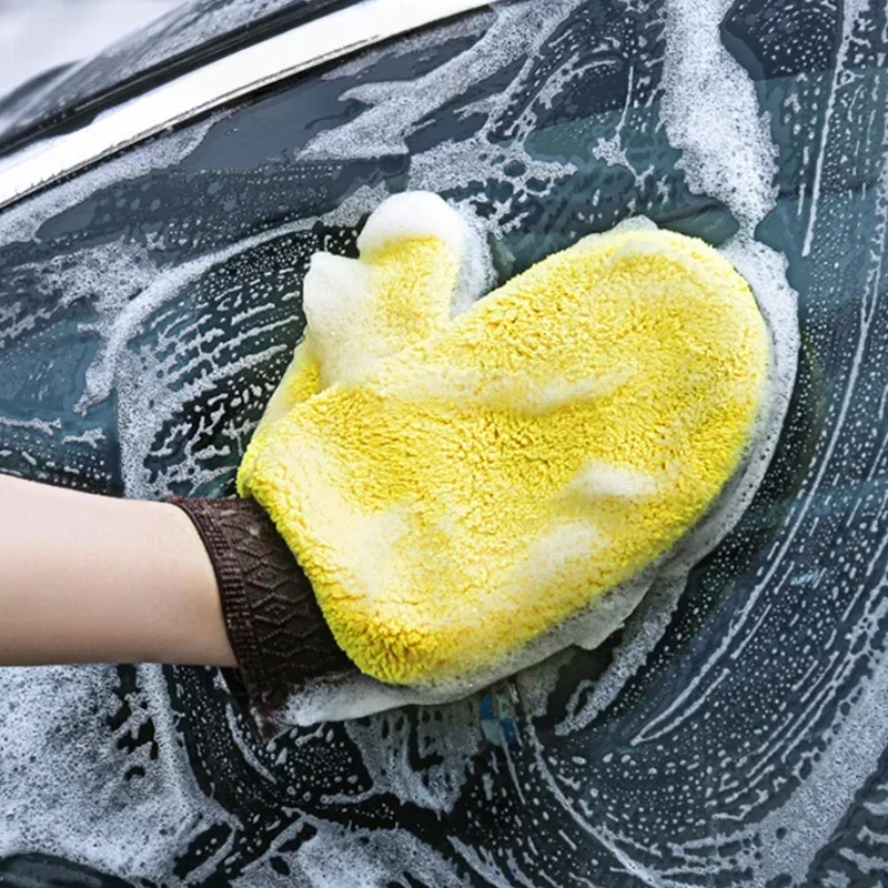 ISGTDRM Microfiber Car Washing Glove Double-Faced Thickened Coral Fleece Cleaning Brush Gloves Car Detailing Cleaner Care Tool