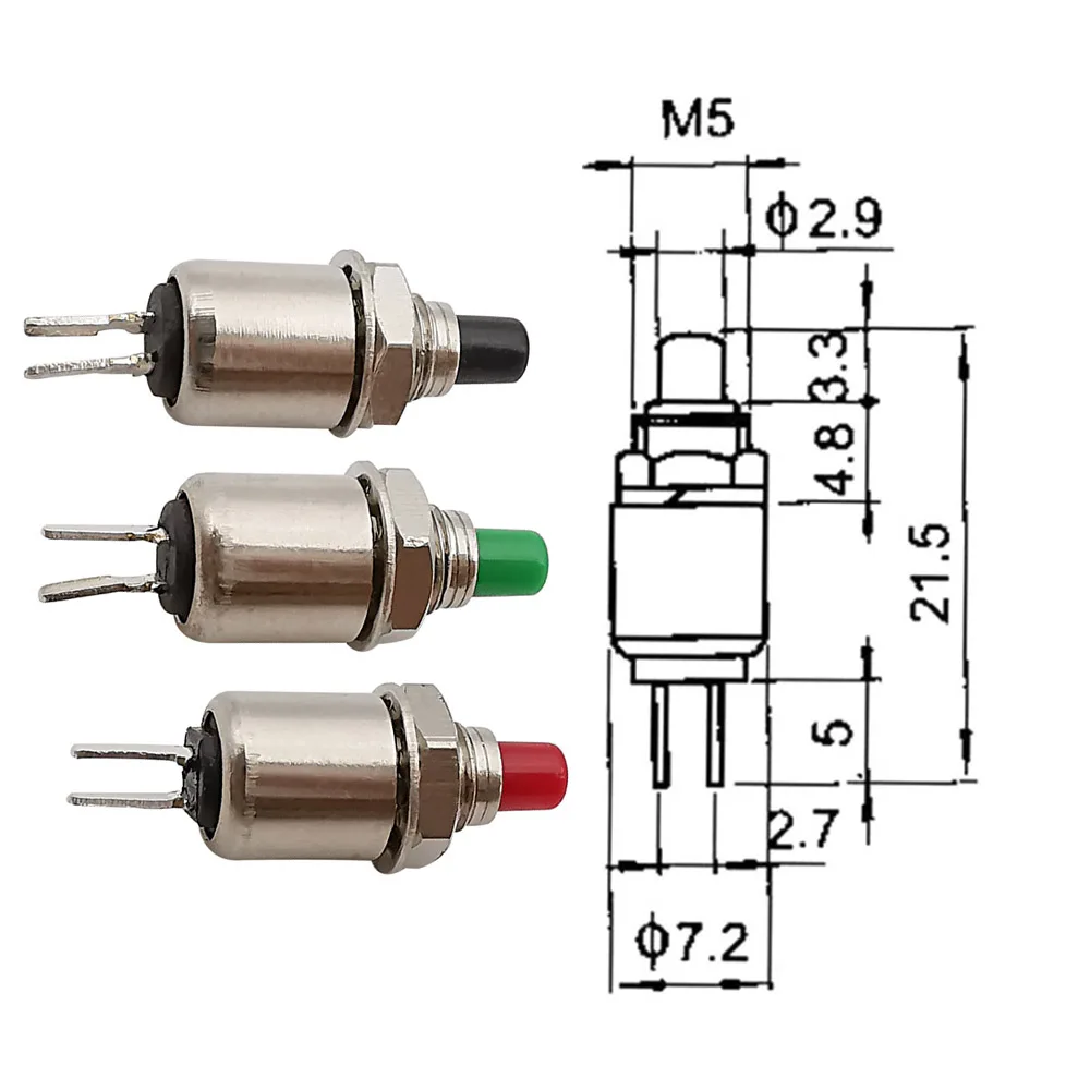 2/5/10 sztuk DS 402 samoreset/mieszentowy mikroprzełącznik przyciskowy 5mm metalowy Mini przełącznik 2PIN czerwony zielony czarny — zdjęcie 7