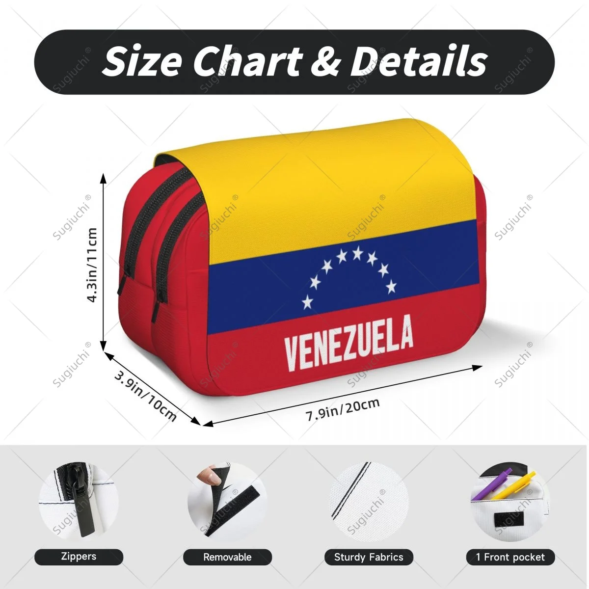 鉛筆ケース ハサミ バッグ 3D ベネズエラ国旗 二層オックスフォード布 文房具収納 ペンボックスケース