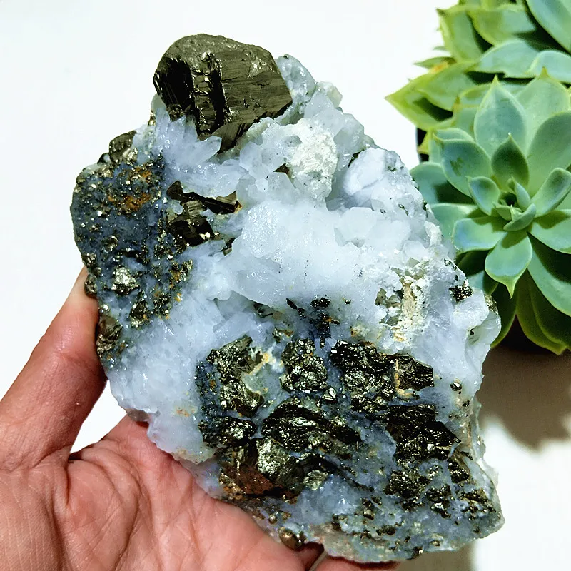 Big  Natural Stones Pyrite And Crystal Cluster Syngenetic Ore Specimen Energy Healing Feng Shui Crystal Room Decoration