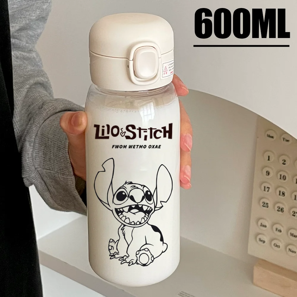 600ML Lilo Stitch Water Cup Stitch Angel Large Capacity Portable Transparent PcLeak Resistant Plastic Drinking Water Bottle