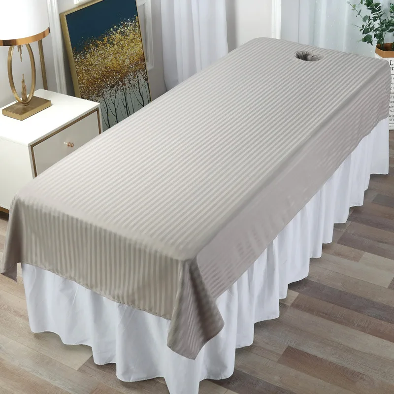 

Anti-Slip Beauty Salon Bed Sheets with Hole SPA Massage Skin-Friendly Striped Bed Sheet Soft Touching Anti-Shrink Bedding Cover
