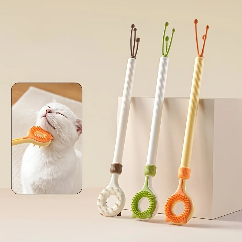 2 en 1 : Grattoir rétractable pour chat, masseur double face, baguette interactive pour chat, jouet pour chaton, pour le toilettage et le soulagement des démangeaisons