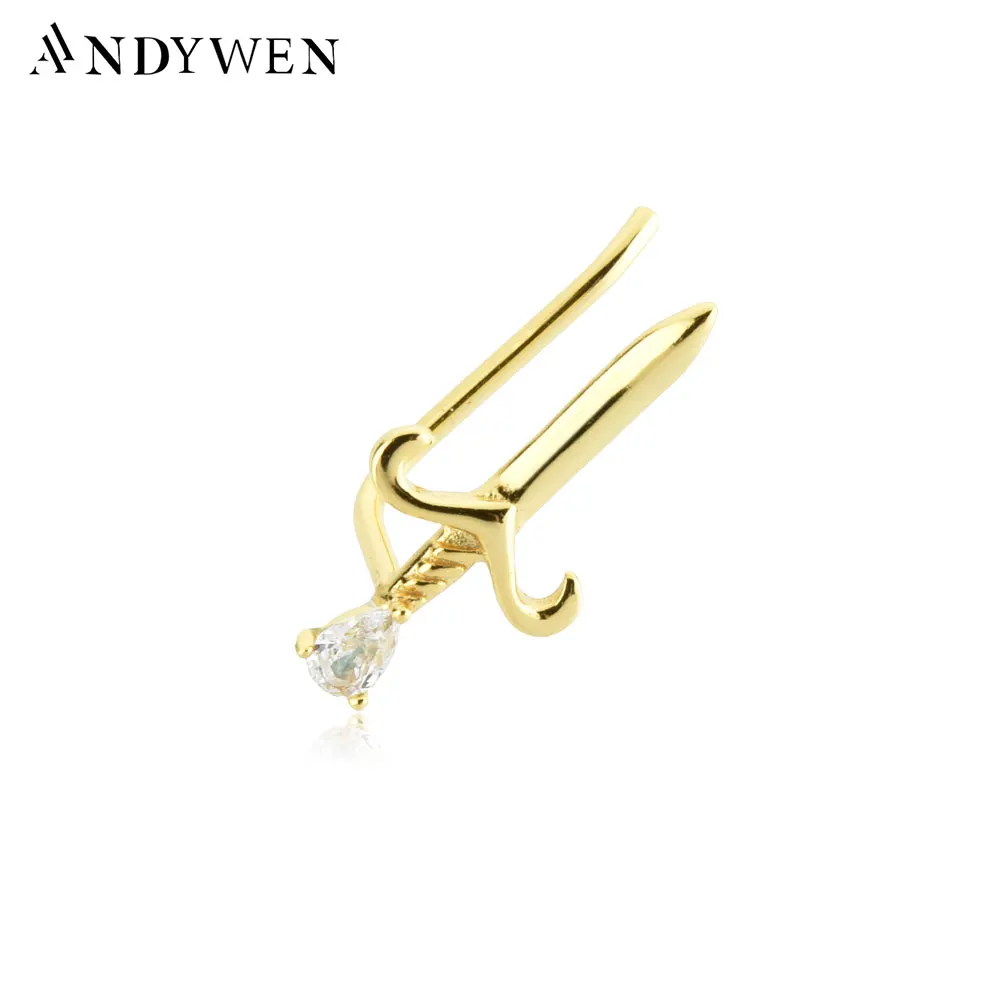 ANDYWEN 925 Sterling Silver Gold Crush Zircon Earring Love Stud Earring Climber Women Fine Jewelry 2022 Crystal Slim Jewelry