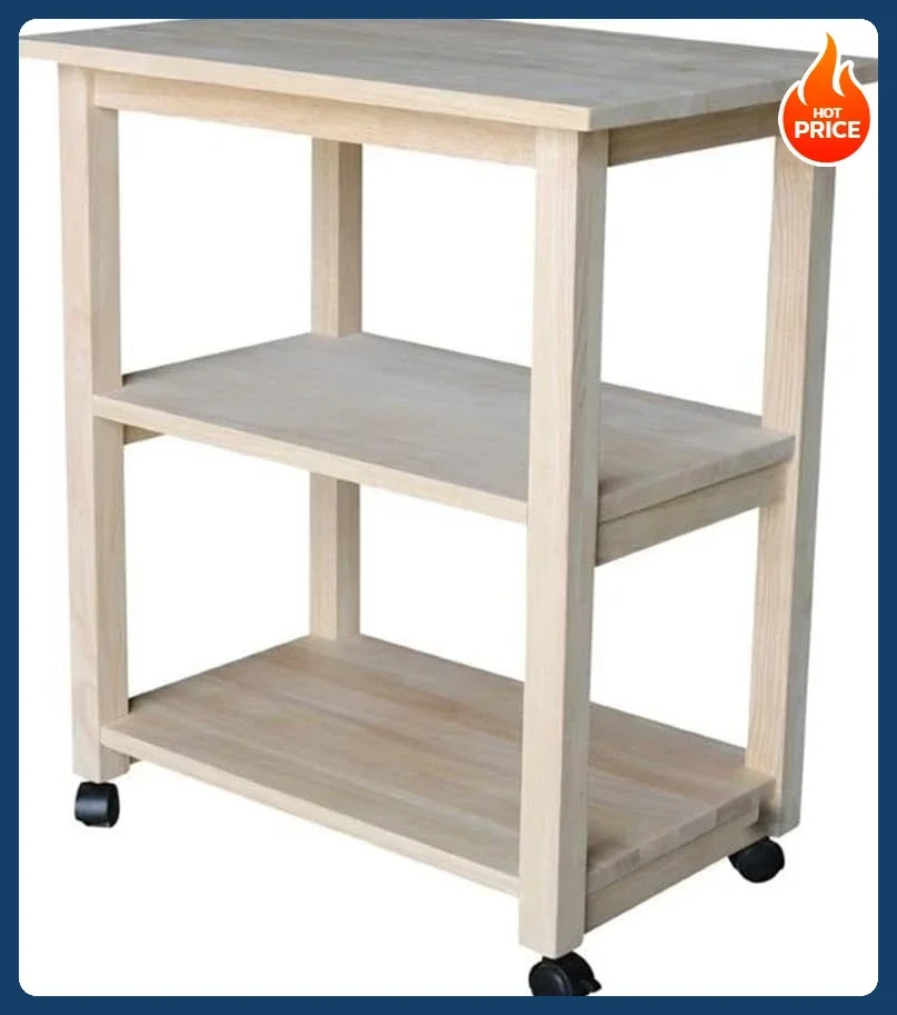 

[Best Seller!]Microwave Cart, Overall weight capacity is 50 pounds Solid Real Wood, Sturdy Parawood, DIY, Paint/Stain Ready, Unf