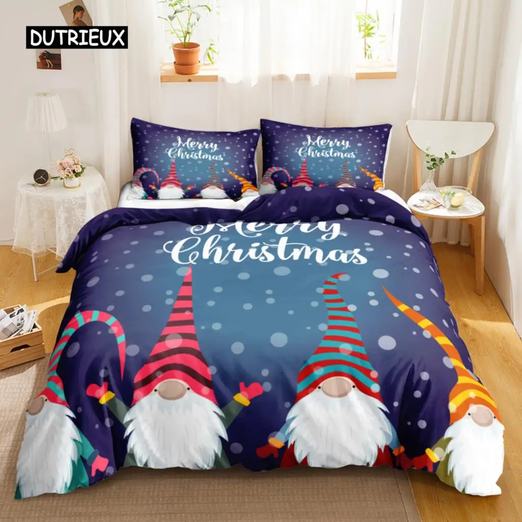 

Christmas Duvet Cover Set Christmas Celebration Winter Polyester Bedding Set with Zipper Ties for All Season Double Queen King