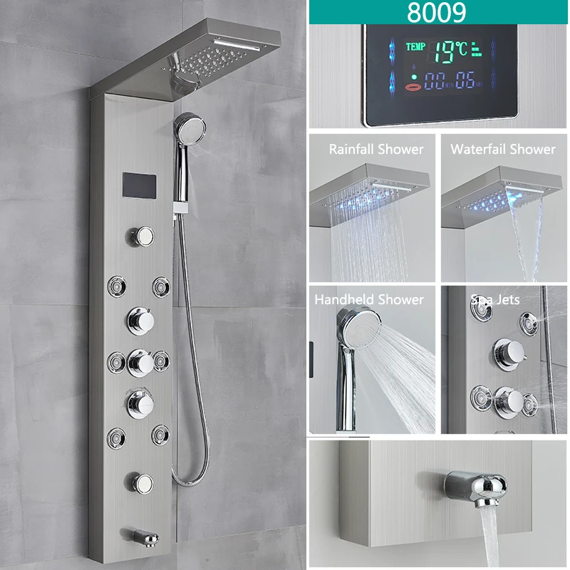 LED-licht badkamer douchekraan set LED regendouche paneelsysteem badkuip watermengkraan massage SPA temperatuurscherm