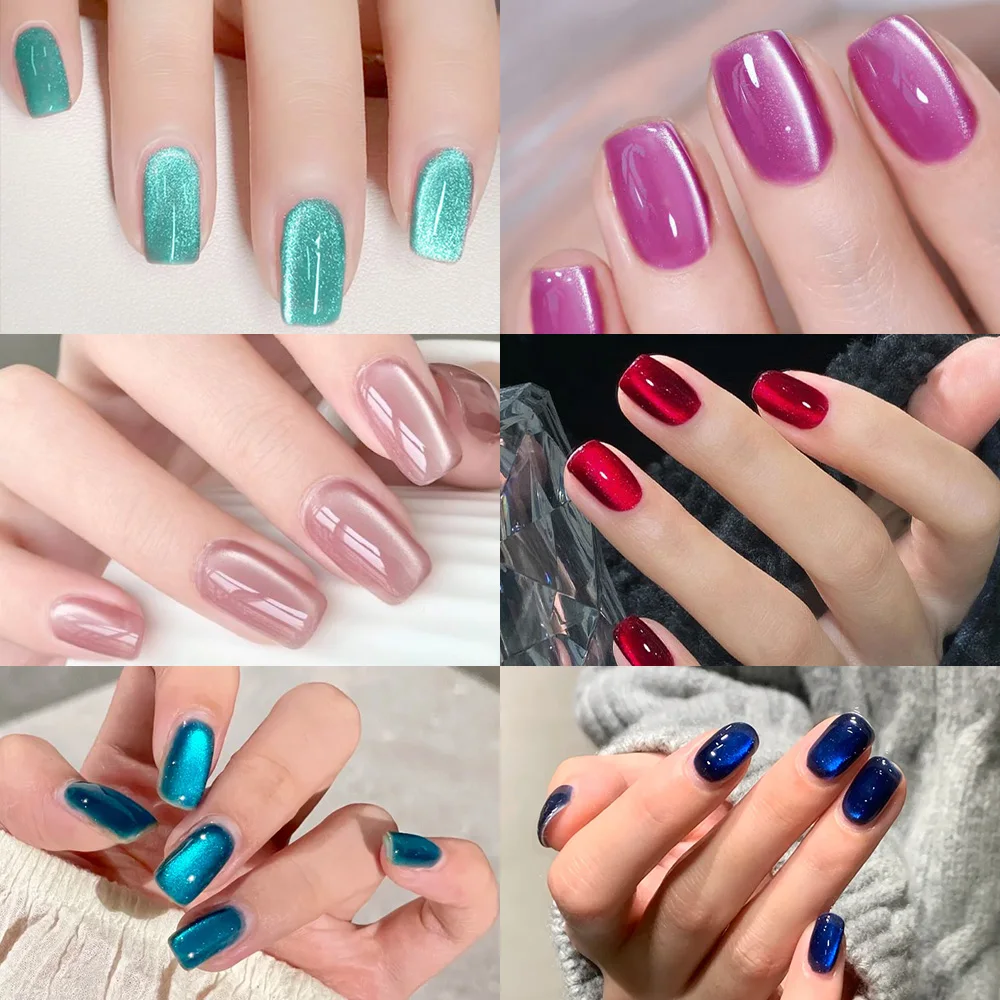 288pcs Colorful French&Cat's Eye Fake Nails Mixed 12Colors Short Square/Coffin Press On Nail Glossy French Tips False Fingertips view 4