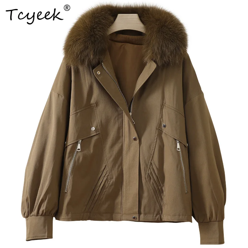 Tcyeek Otoño Invierno versión coreana desmontable Cuello de piel de zorro mangas cortas Parka de mujer abrigo de piel Fourrures Femme