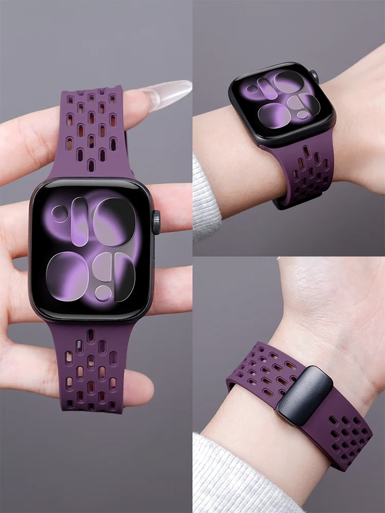 

Дышащий силиконовый ремешок для Apple Watch ремешки ultra 3 49 мм 44 мм 40 мм 42 мм 46 мм 41 45 мм Браслет iWatch Series 11 10 9 8 7 6 SE