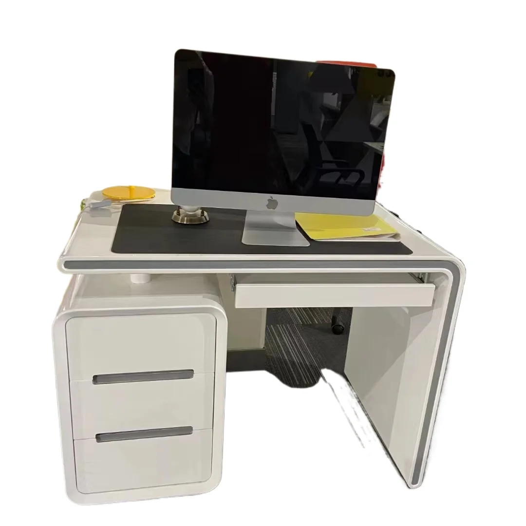 The latest unique, compact, modern white office furniture with built-in home computer desk drawers